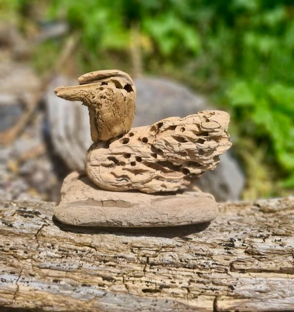 handmade driftwood duck figure