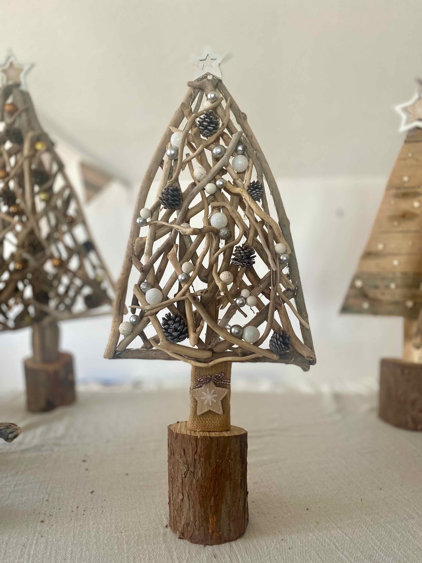 Driftwood Christmas Tree w/ Lights and Festive Decor