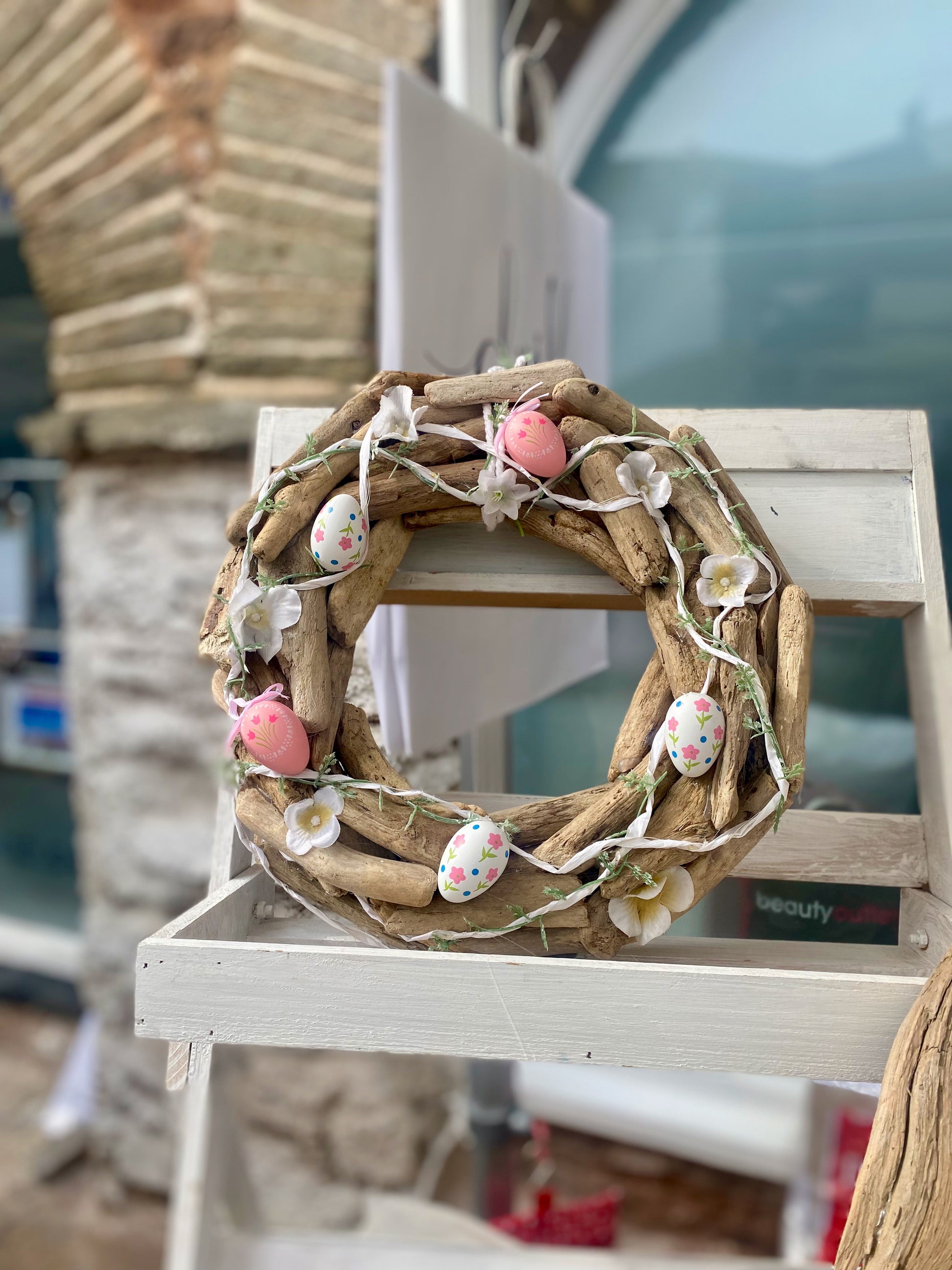 Driftwood wreath with easter detailing